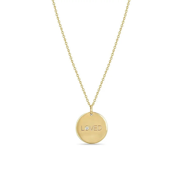 Small LOVED With Diamond Disc Pendant Necklace - 1